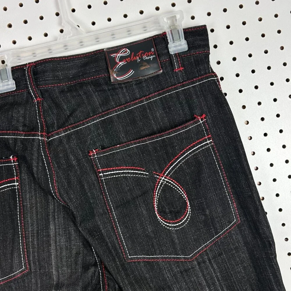 Evolution in‎ Design Black Gothic Skate Shorts 40 Red Stitched Pocket Y2K Punk